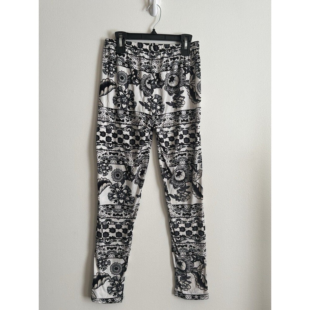 Black And White Floral Print Leggings One Size Stretchy
